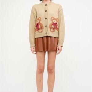 Cute Bear Cardigan with Brown Skirt